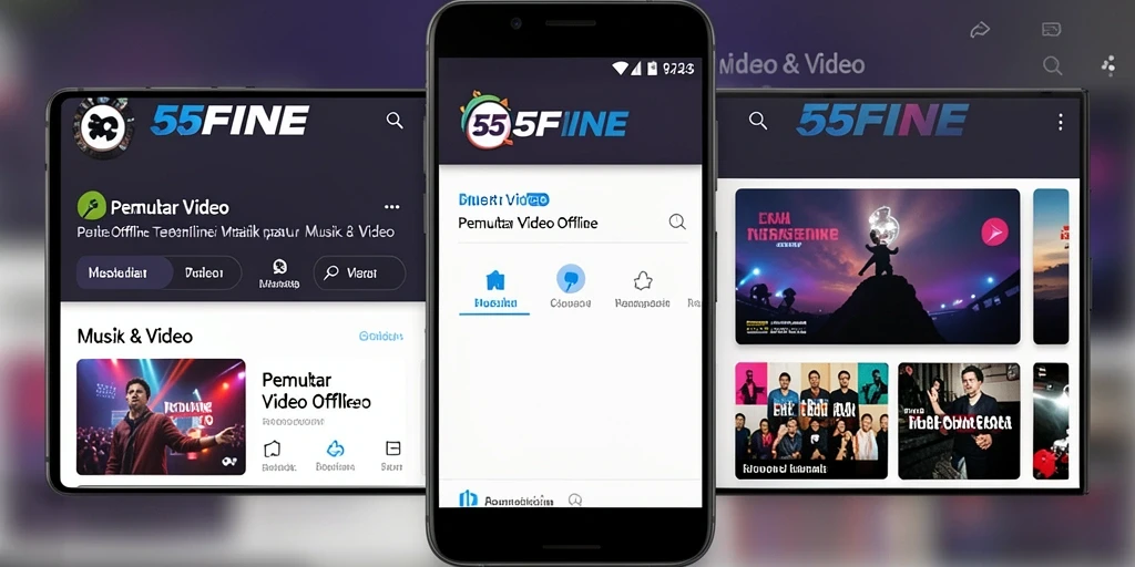 Antarmuka aplikasi 55FIVE dengan fitur Pemutar Video Offline yang menarik.