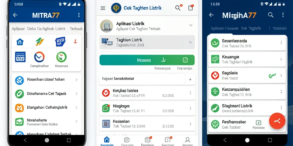 Tampilan antarmuka aplikasi MITRA77 untuk cek tagihan listrik.